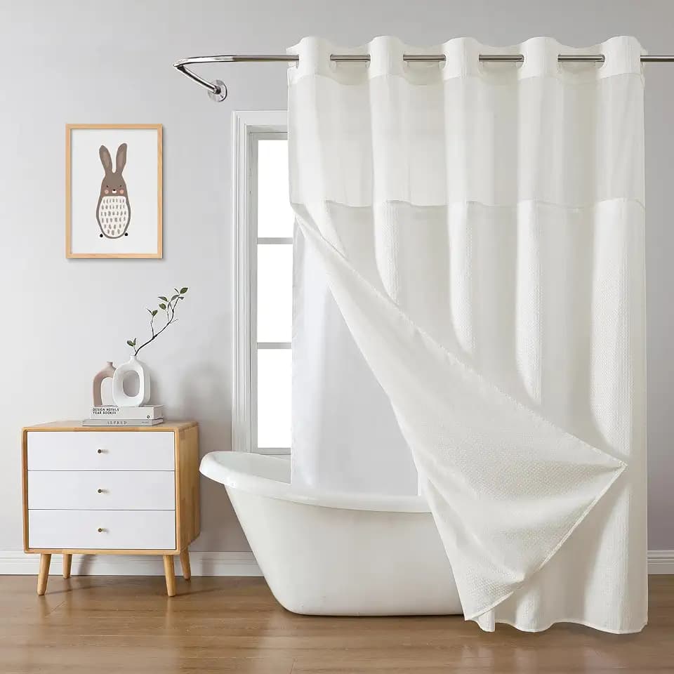 eachope No Hook Waffle Shower Curtain with Snap-in Liner, 71x74 Inch, Cream