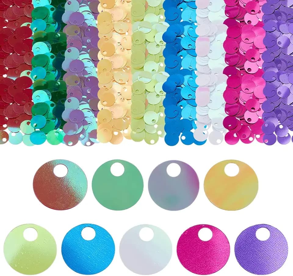 PH PandaHall 450pcs 20mm Large Sequins 9 Colors Flat Round Sequin Paillettes Iridescent Spangles Iridescent Circle Dots Loose Sequins for Crafts Arts Jewelry Making Sewing Embroidery Party Decoration