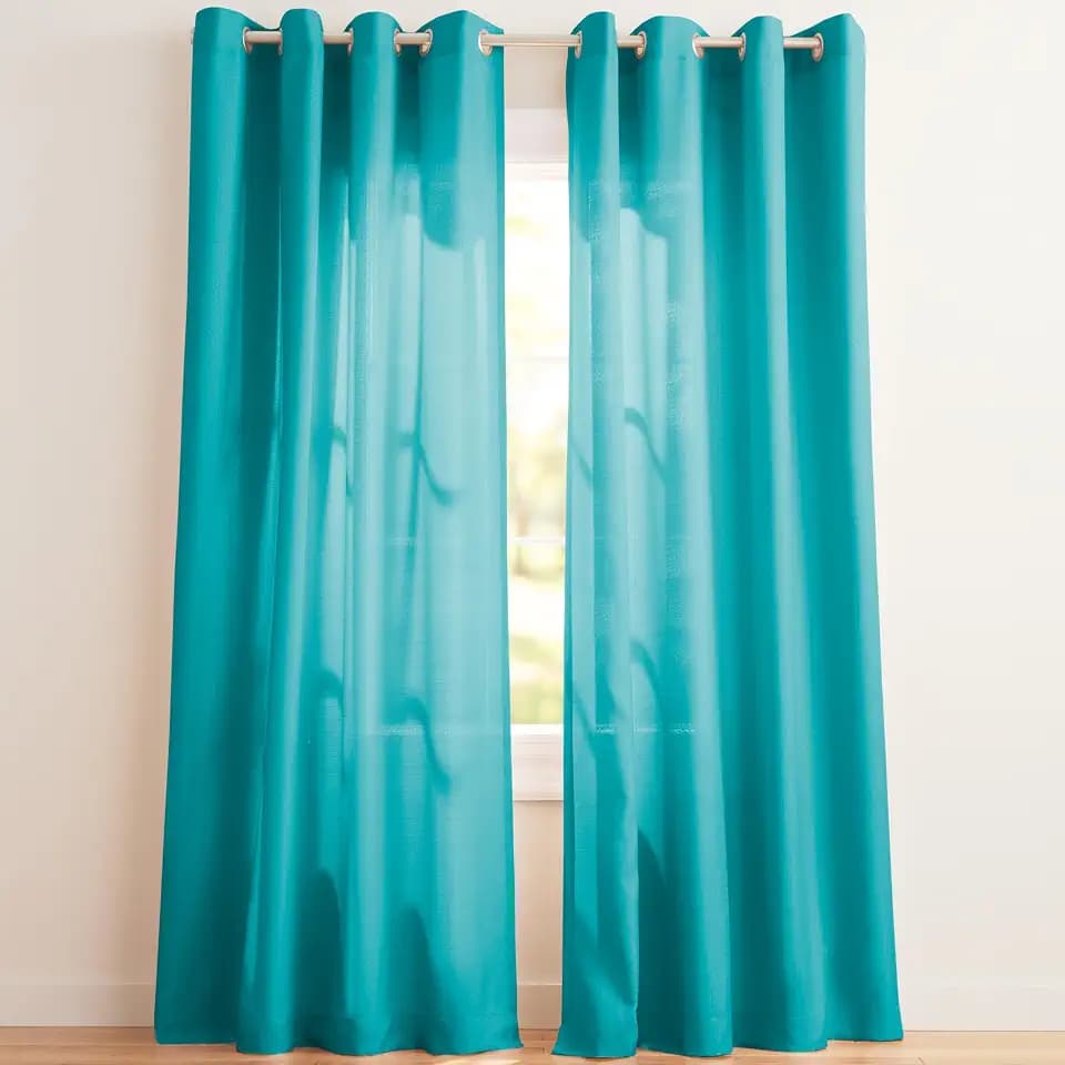Exclusive Home Loha Linen Grommet Top Curtain Panel Pair, 100% Polyester, 54"x84", Blue Teal