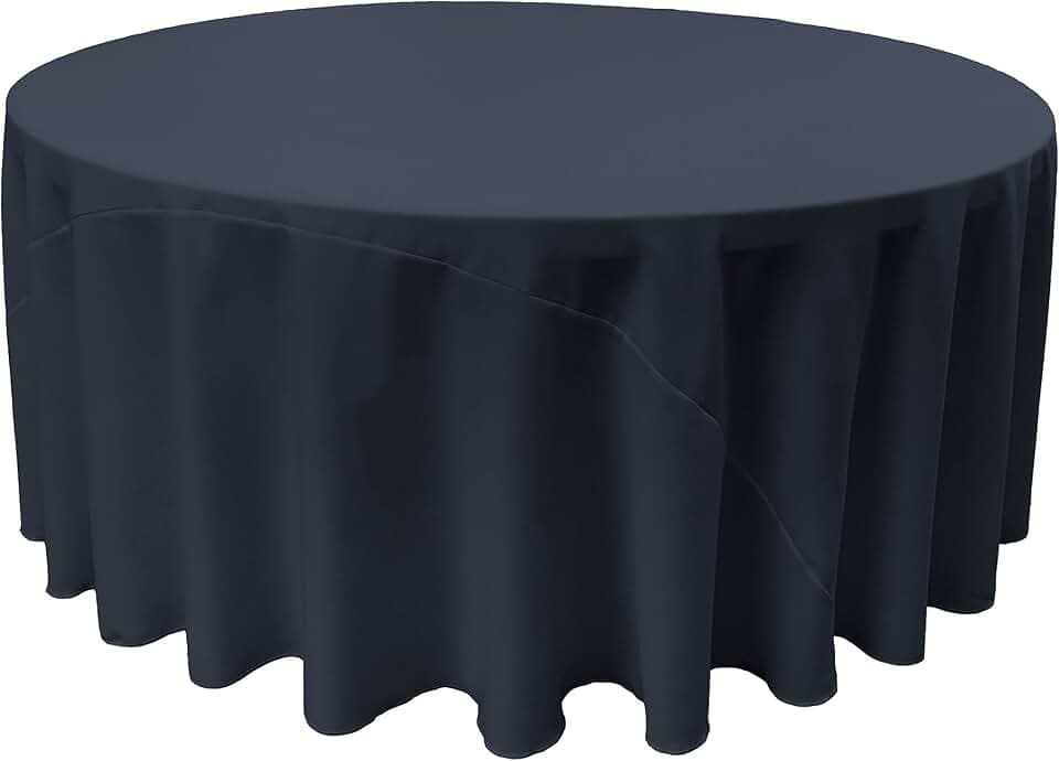 LA Linen Polyester Poplin Round Tablecloth, 132-Inch, Navy Blue