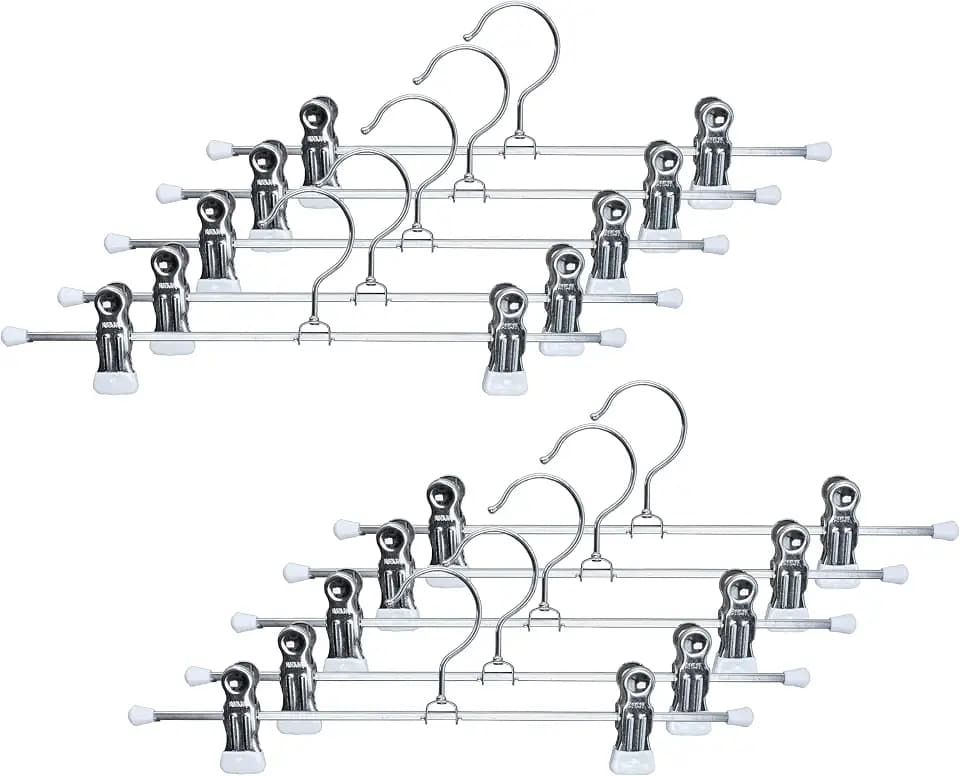Mawa by Reston Lloyd Non-Slip Space-Saving Clothes Hanger For Pants & Skirts with Two Non-Slip Clips, Style K/30D, 12-Inch, Set of 10, White
