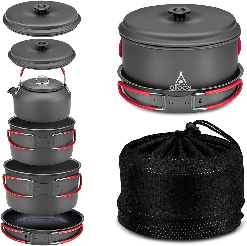 ALOCS Camping Cookware Set Camping Gear Compact Camping Pots and Pans Set