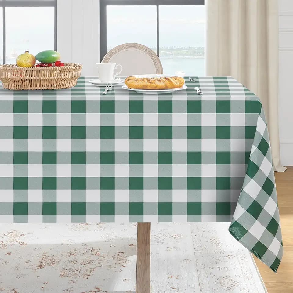 Softalker Gingham Tablecloth Rectangle, Green and White, 54 x 120 Inch