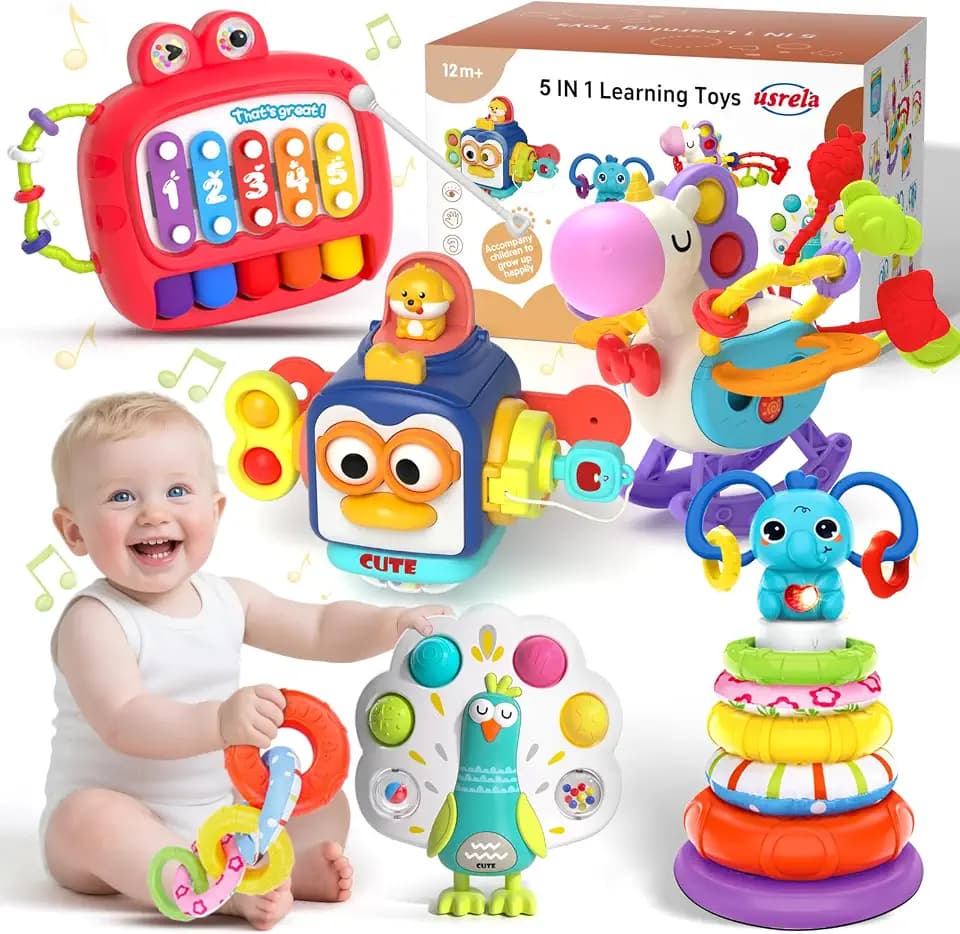 usrela 5 in 1 Montessori Toys for 1 + Year Old, Birthday Gift for 12 Month