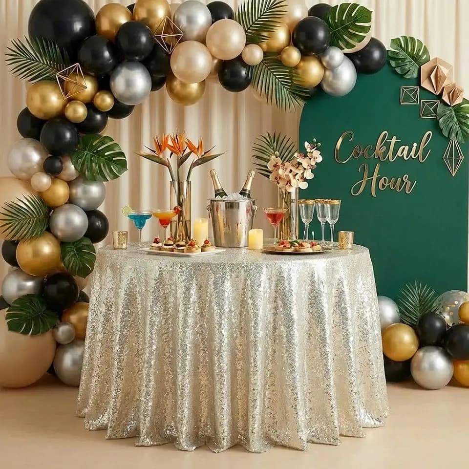 72 Inch Round Champagne Sequin Tablecloth