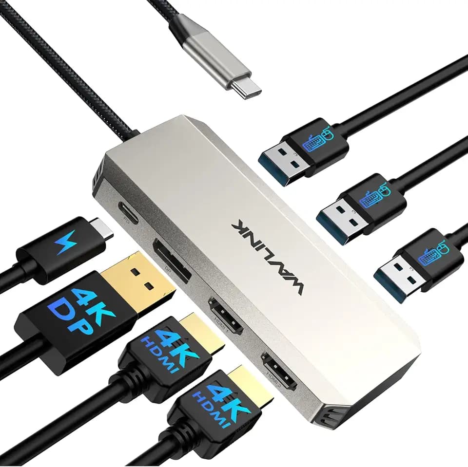 WAVLINK Docking Station, Triple 4K Docking Station, Dual HDMI, DP