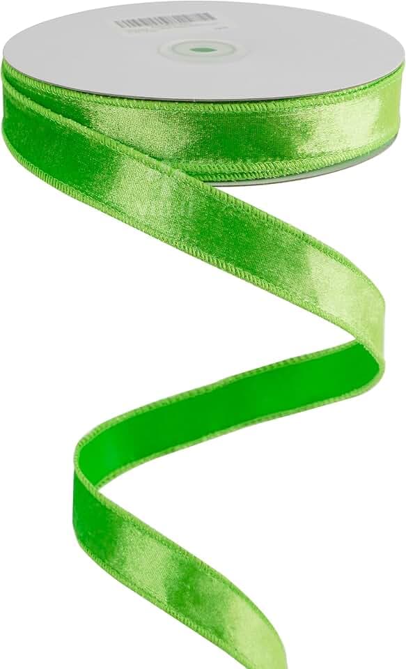 MEEDEE Lime Green Velvet 1 inch Thin Velvet Wired Ribbon 25 Yards Spool Vintage Christmas Ribbon for Gift Wrapping, Tree Garland, Wreaths, Bows, Crafts Supply