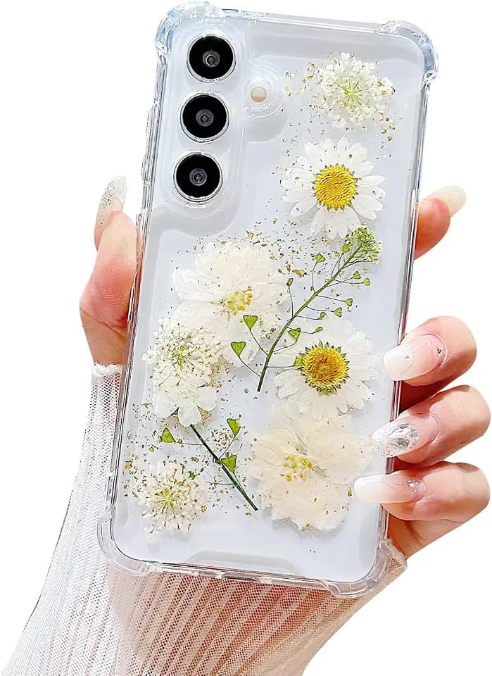 Compatible with Samsung Galaxy S23 Case Clear Real Flowers