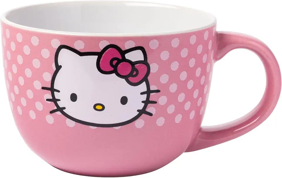 Silver Buffalo Sanrio Hello Kitty Face Polka Dots, Ceramic Soup Mug, 24oz