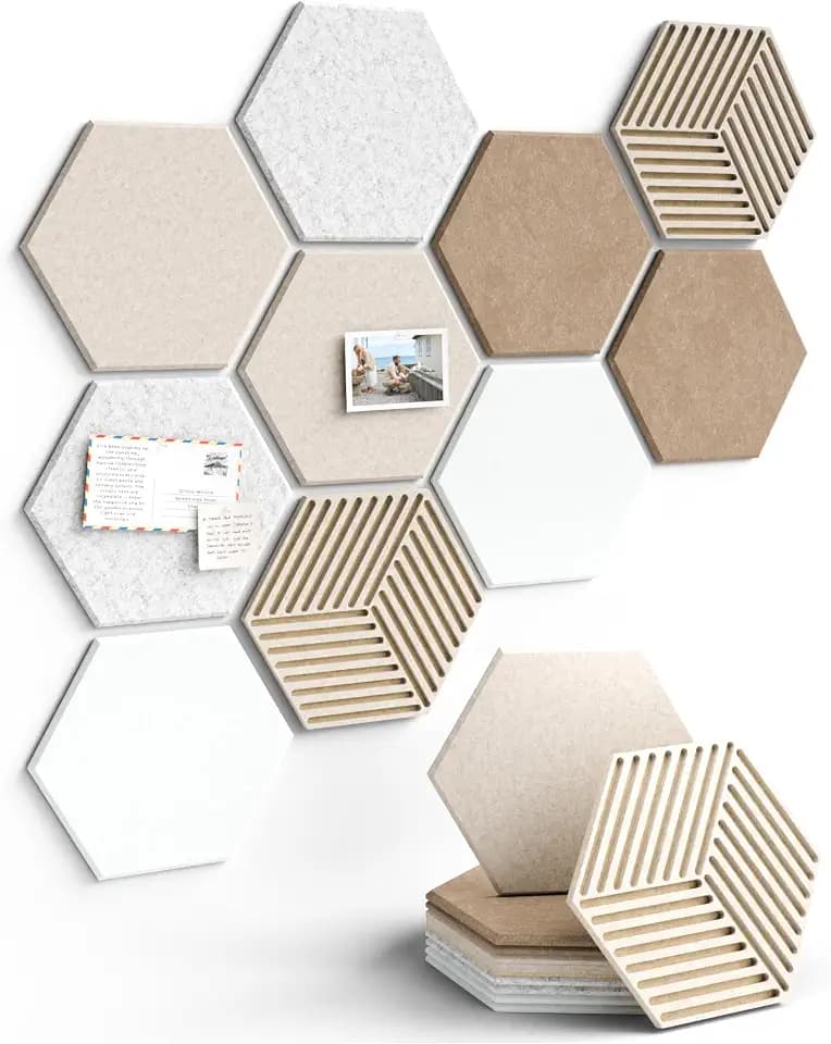Fluxynara 10-Pack Hexagon Felt Bulletin Board Tiles, Stone Beige