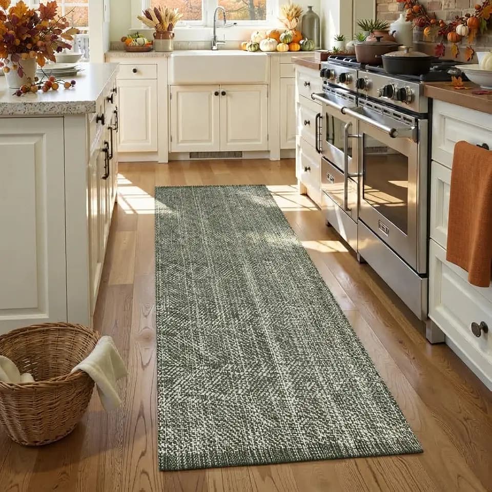 LEEVAN Washable Green Kitchen Runner Rug 2x6 Woven Rustic Bedroom Decor