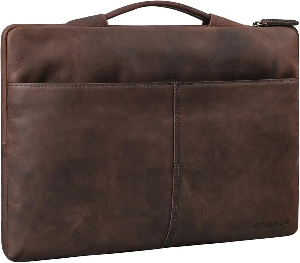 STILORD Kit 15.6 Zoll Laptop Tasche Leder Notebook Tasche Herren für Arbeit Reisen Business Schmale Laptophülle aus Echtleder Premium Laptoptasche Farbe:Zamora - braun