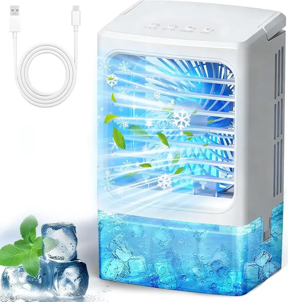 Portable Air Conditioners with 1500ml spray/hour Mini Air Conditioner Portable AC Small AC Unit 3 Speed Wind & 7 Colorful LED Light Cool Mist &Timer Evaporative Air Cooler for Bedroom/Home/Office/Car