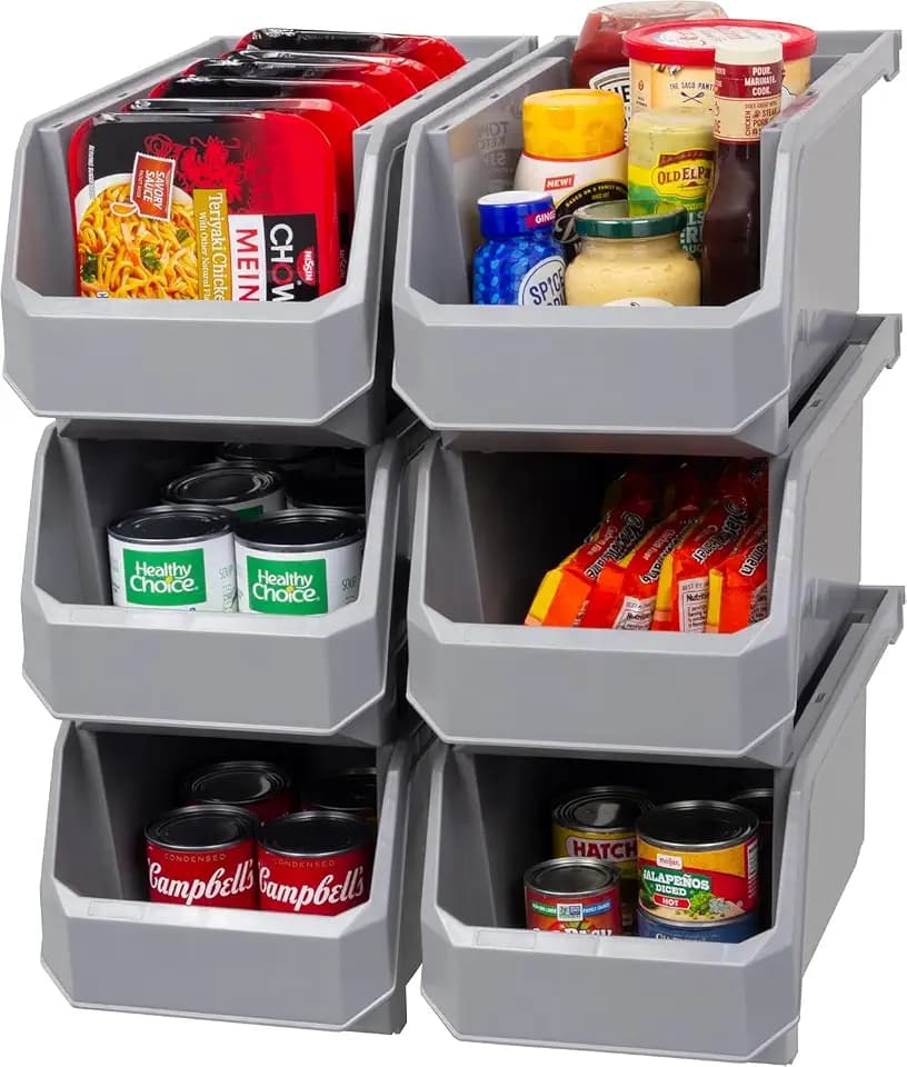 ReadySpace Large Stackable Plastic Storage Bins, 6-Pack, Grey