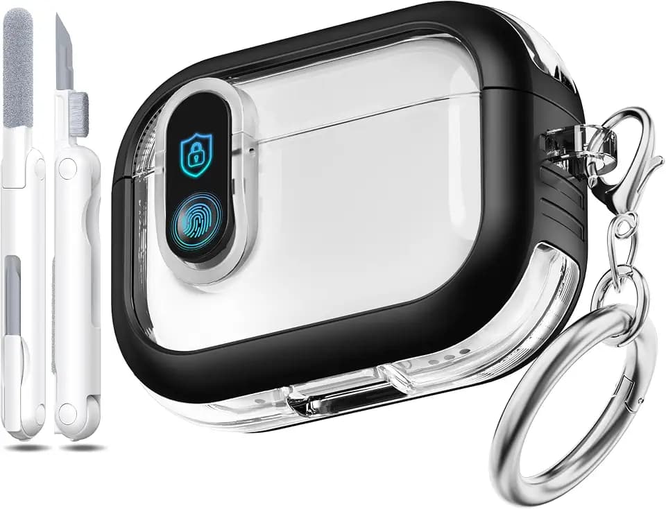 für Airpods Pro 2. Generation Hülle mit sicherem Schloss, kompatibel mit Airpods Pro Hülle 2./1. Generation, klares, transparentes TPU, stoßfestes Gehäuse in Militärqualität. Schwarz