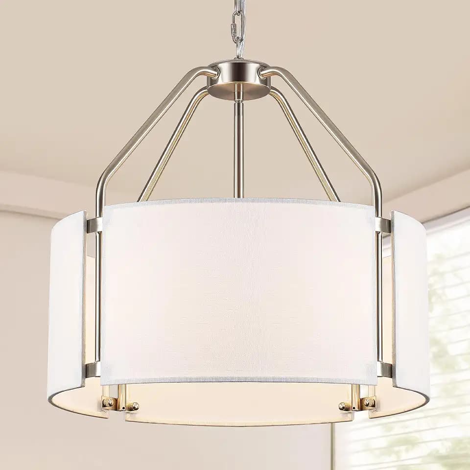 18 Inches Drum Chandeliers, Silver Drum Pendant Light Fixture