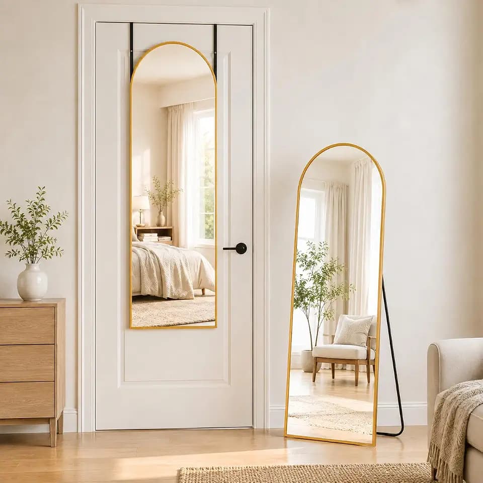 56"x14" Full Length Mirror, Over The Door Mirror,Gold