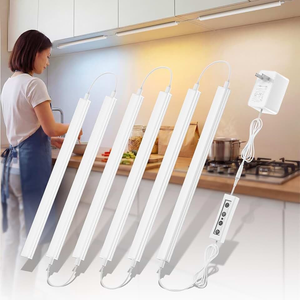 6 Pack Under Cabinet Lighting Plug in, Dimmable & 3 Color Temps 3000K-6000K