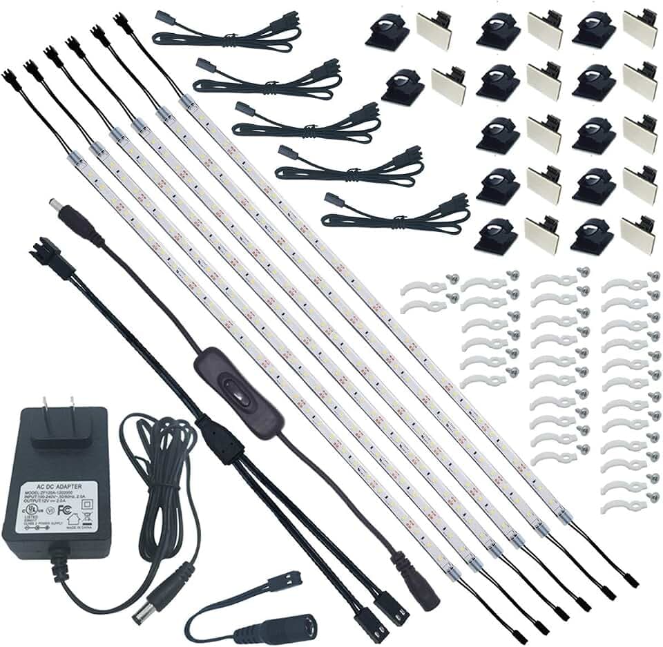 Litever Under Cabinet Lighting Kit, 6 PCS 20 Inches Flexible LED Strips, 24W, 1800 Lumen, Warm White 2700K. Suitable for Kitchen Counters Book Shelf Closet Showcase Workshop-(6-Strip-2700K)