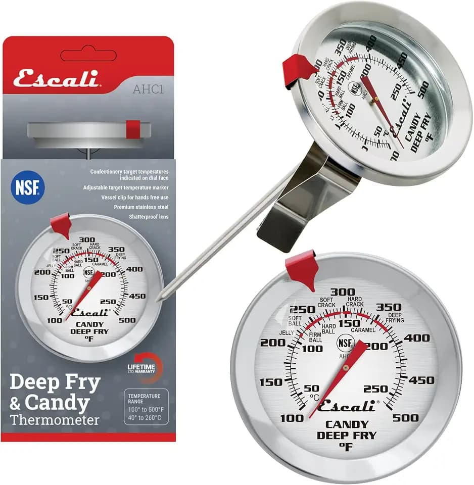 Escali AHC1 Stainless Steel Deep Frying and Candy Thermometer with Pot Clip, 5-Inch Probe with Candy Temperature Zones, NSF Certified