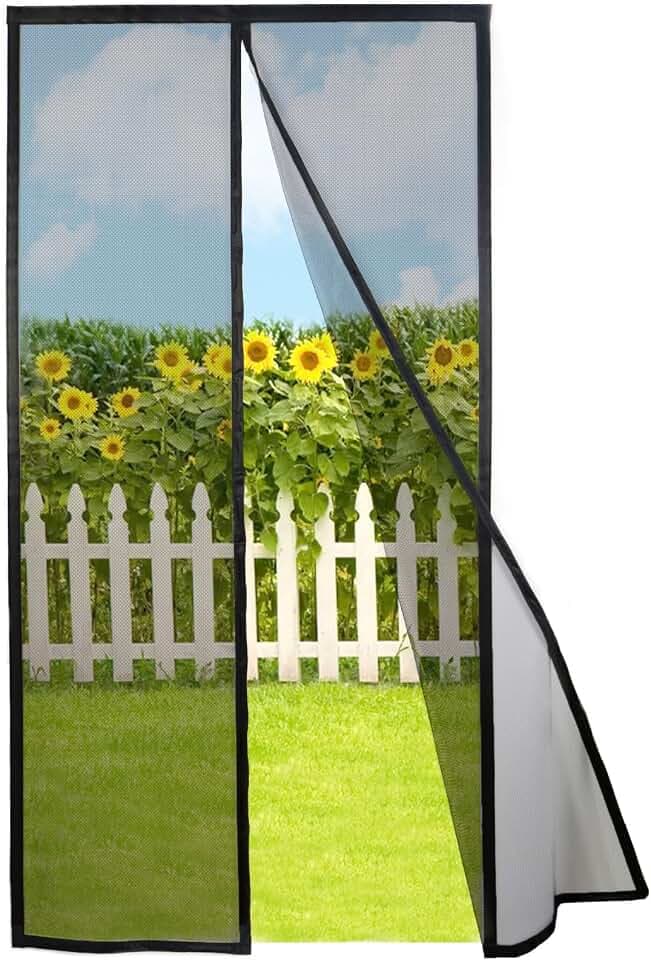 Risareyi Magnetic Screen Door Self Closing, 74 x 82 inches, Black Upgraded Polyester Thicken Mesh Mosquito Net for Patio Door, with Magnets, Keep Bugs Out, with Hook Tape