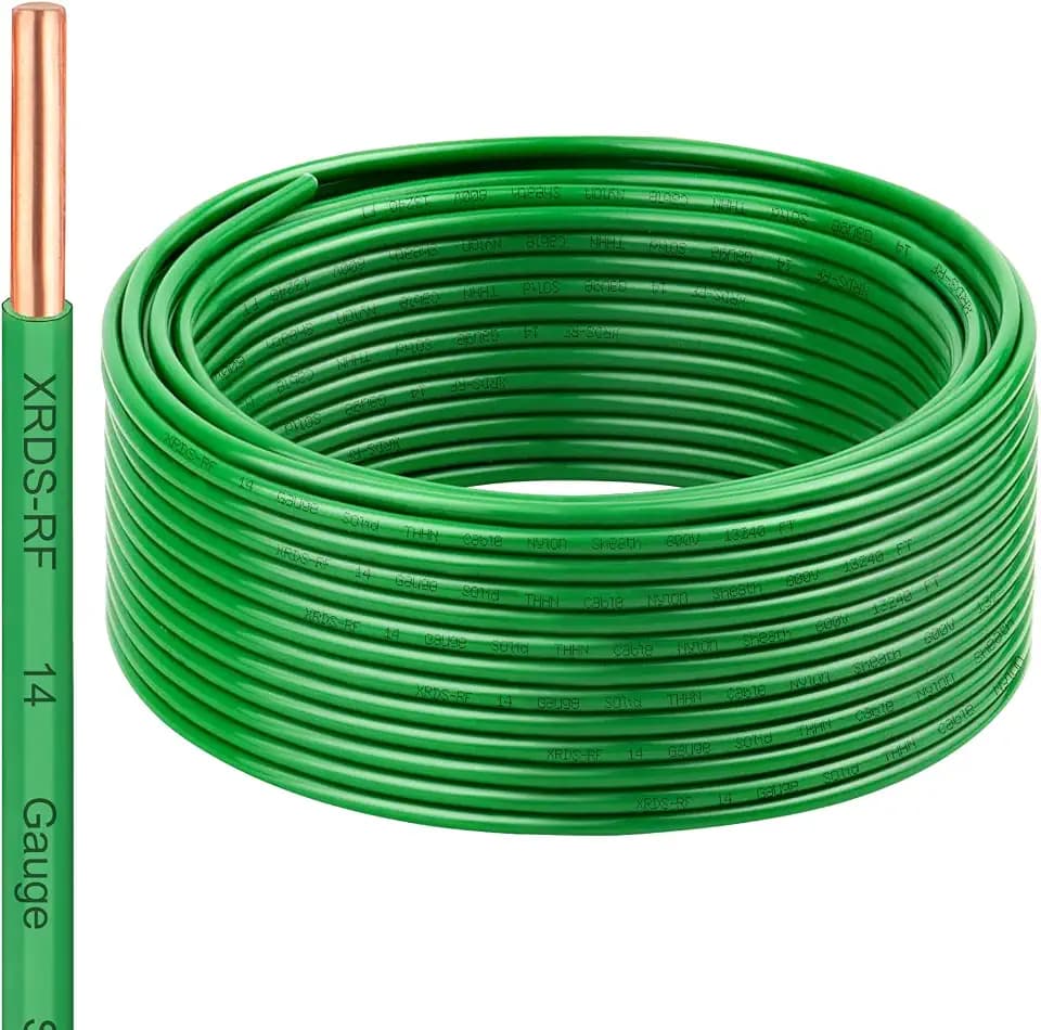 14 AWG THHN Wire 75FT – Single Bare Copper Conductor, Green Electrical Building Wire with Nylon Insulation for Panel Wiring, Grounding, Lighting Circuits, Control Systems