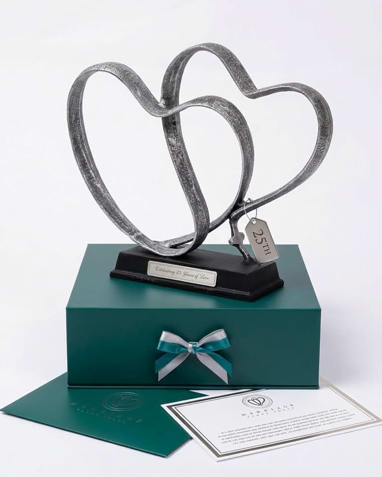 25th Anniversary Wedding Gifts – Iron Hearts & Cross - Engraving on Request