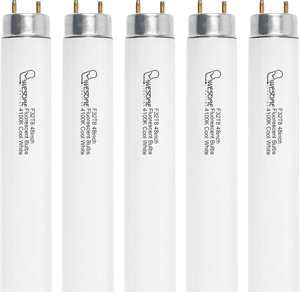 48 Inch F32T8/841 T8 32W Fluorescent Light Bulb, 4100K Cool White, 2800 Lumens, G13 Bi-Pin Base, 4FT T8 Fluorescent Tube Light Bulbs - 5 Pack