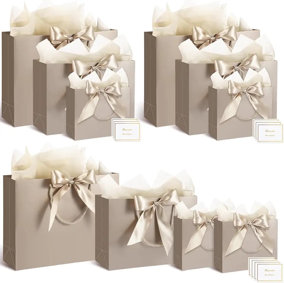Maitys 10 Set Gift Bags Assorted Sizes with Handles, Champagne Luxury