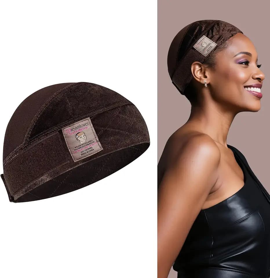 Dreamlover Wig Grip Cap for Half Wig, Wide Grip Band with Cap, Dark Brown