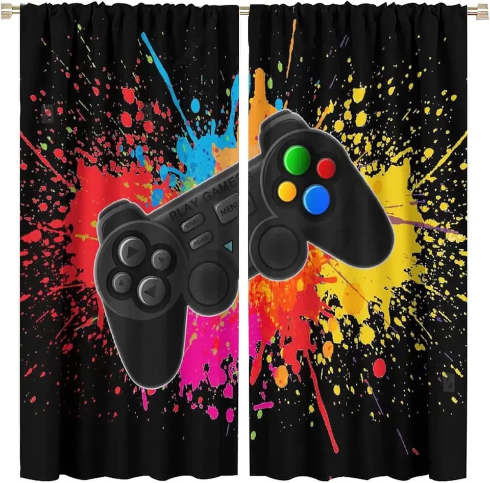 Gamepad Curtains for Boys Girls Kids Teens Colorful Game Controller Thermal Insulated Room Curtains for Living Room, 72x63 Inch Decor