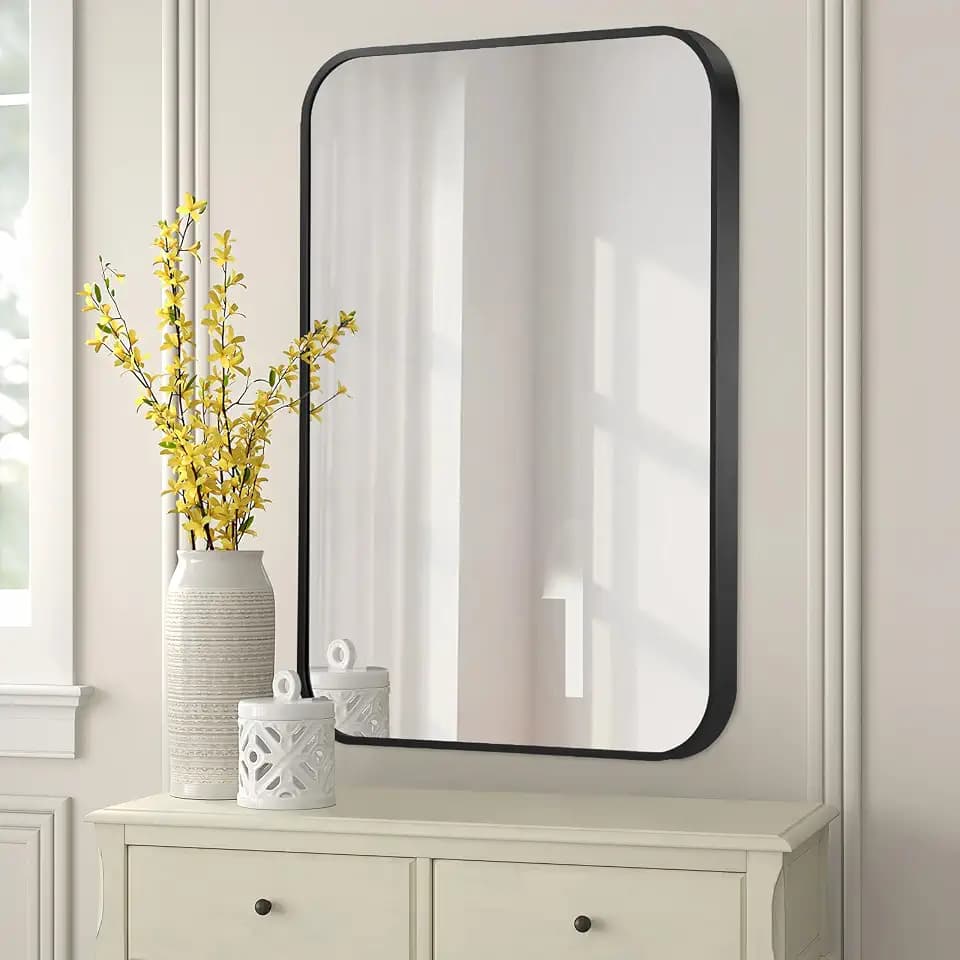 FARMER 30x36 Inch Black Bathroom Mirror, Brushed Rectangle Vanity Mirrors for Wall, Metal Frame Wall Mirror, Vanity Mirror with Round Corner for Bedrooms, Entryways, Living Rooms, Horizontal/Vertical