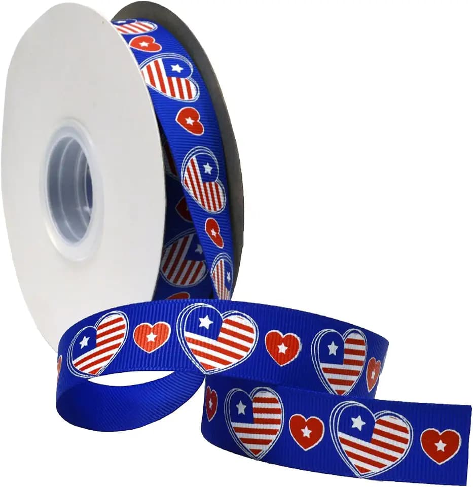Morex Ribbon Patriotic Hearts, Grosgrain, 7/8-Inch by 25-Yard, Red, White and Blue