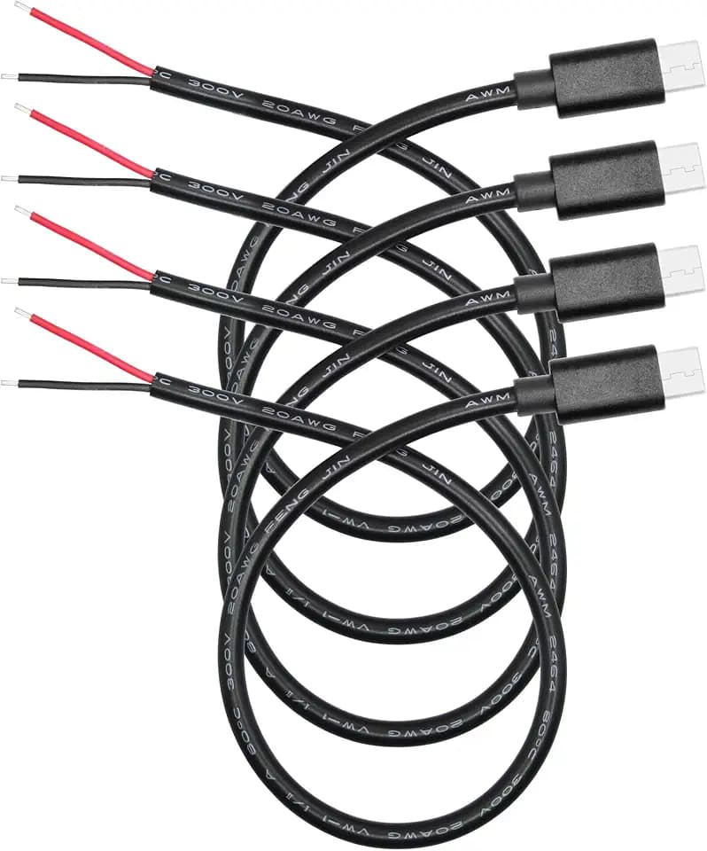 USB C to 2 Pin Bare Wire Open End Power Cable 11", 5V/5A USB Pigtail Cable