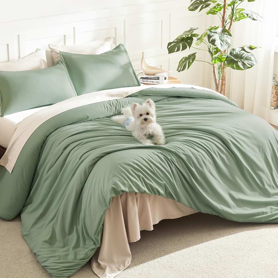 Litanika King Comforter Set Sage Green, 3 Pieces Lightweight Solid Bed Set