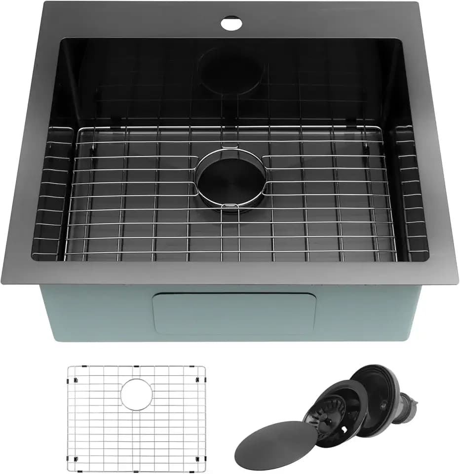 25"x22" Kitchen Sink,Black Top Mount/Drop In Laundry Utility Sink
