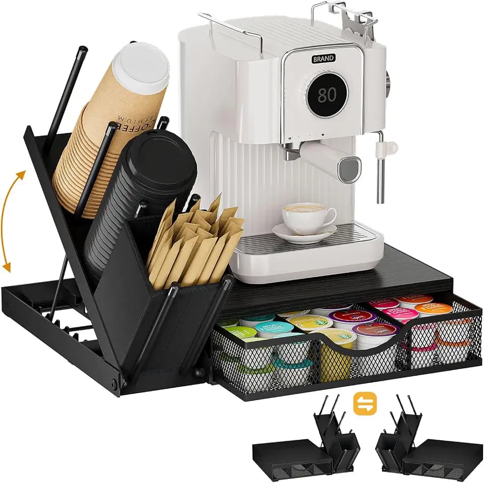 Coffee Station Organizer with Cup and Lid Holder, 28-Pod K-Cup Holder