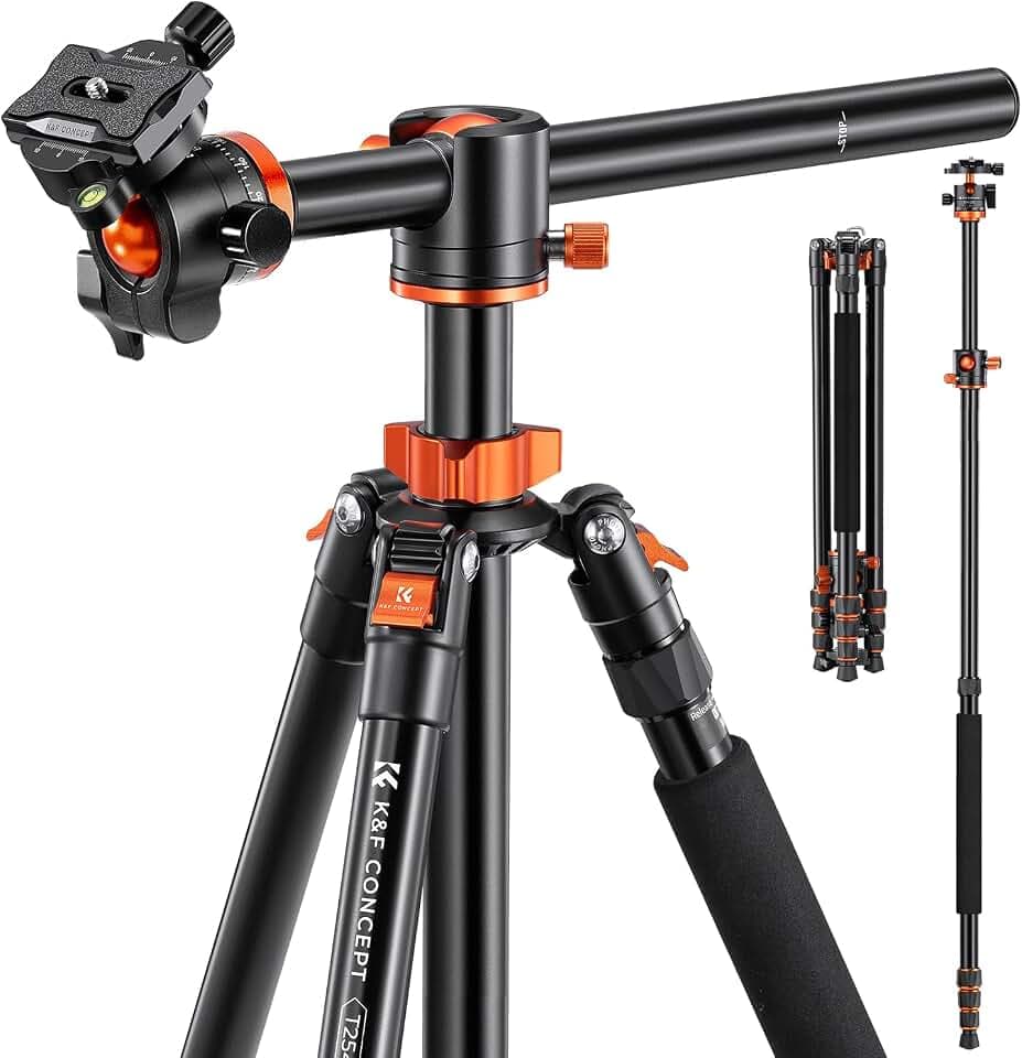 K&F Concept 238CM Stativ, T254A8(SA254T1) Kamerastativ mit verlängerten 90° Mittelsäulen, 360° Panorama Fotostativ mit Tragtasche, Tripod mit Schnellwechselpatte für Digitalkamera