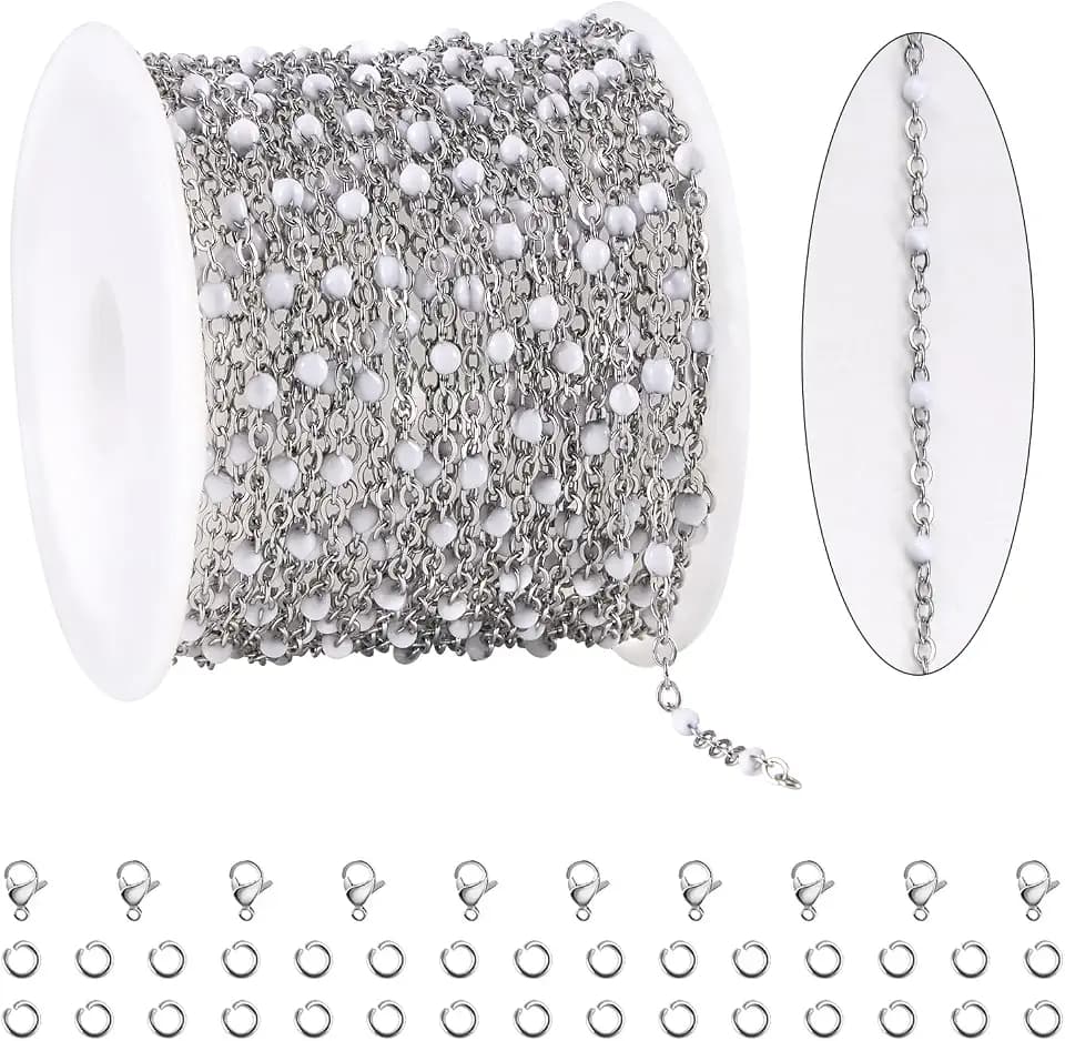 5 Meters White Emanel Bead Stainless Steel Silver Chains for Jewelry Making