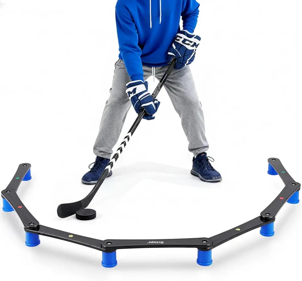 Btlwpy Hockey Training Equipment, Hockey Stickhandling Trainer for Puck Control and Coordination, Adjustable 5-7 Sections Portable Reaction Time Aid - Lightweight Gear