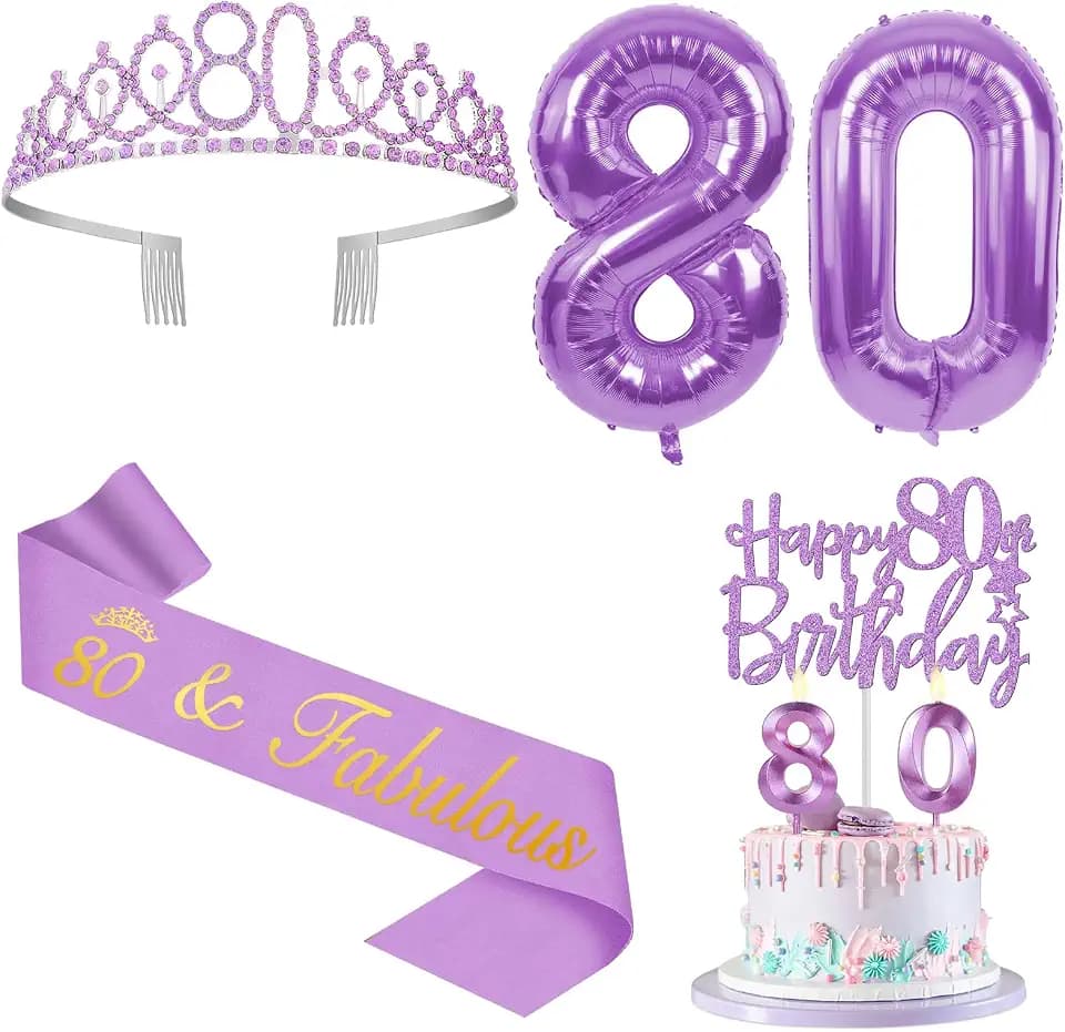 YeohJoy Purple 80th Birthday Decorations for Women