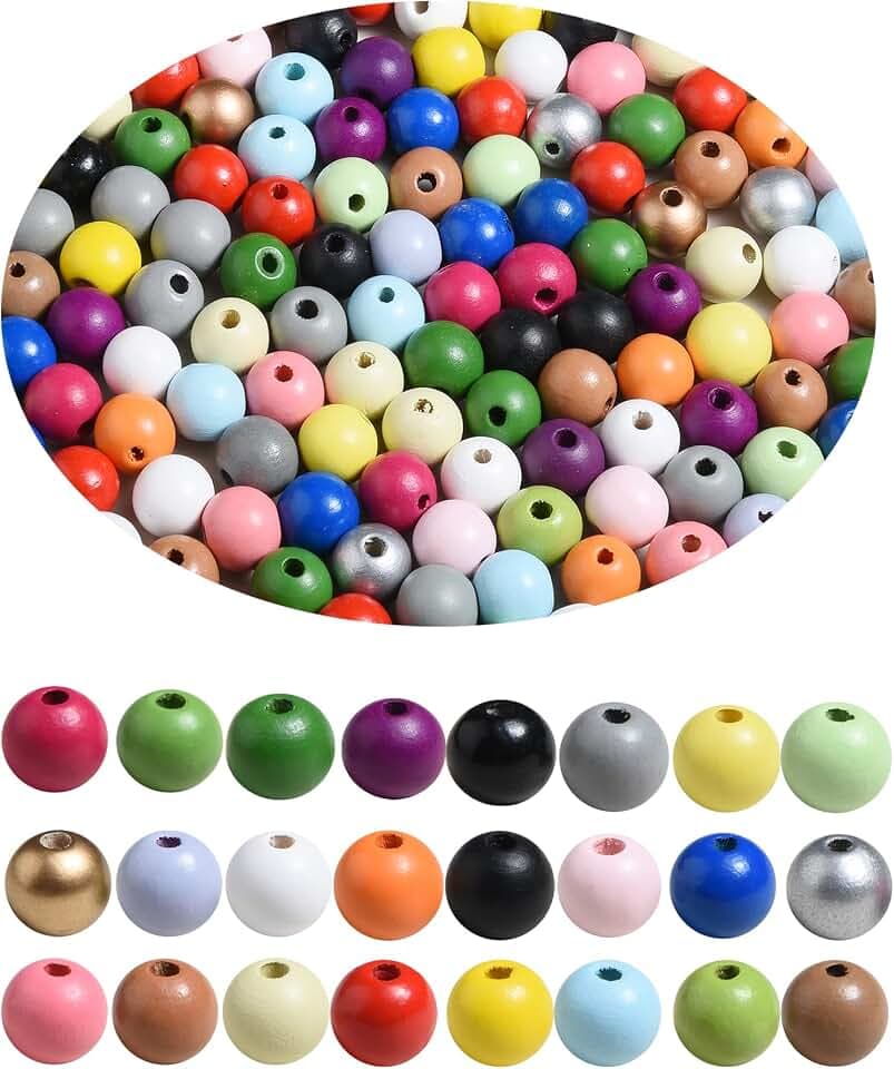 230PCS 23 Colors 16mm Colorful Round Wooden Beads for Craft