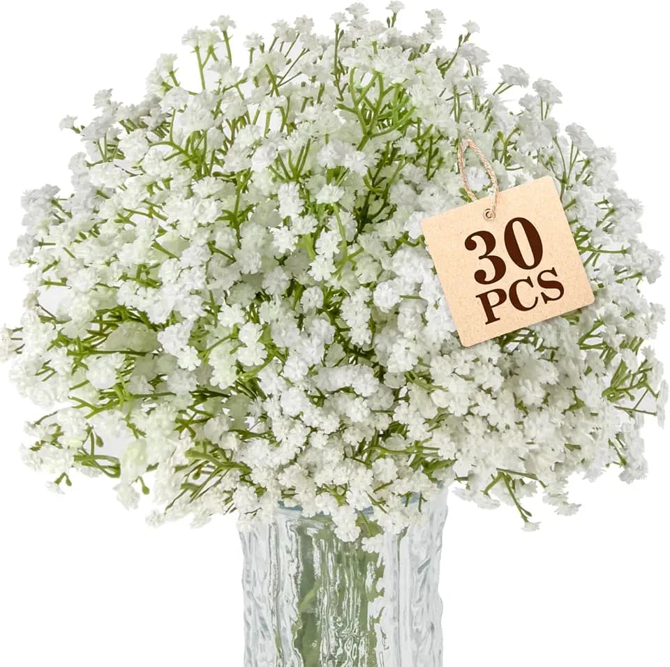Sukh 30 Babys Breath Artificial Flowers - White Fake Gypsophila for Wedding