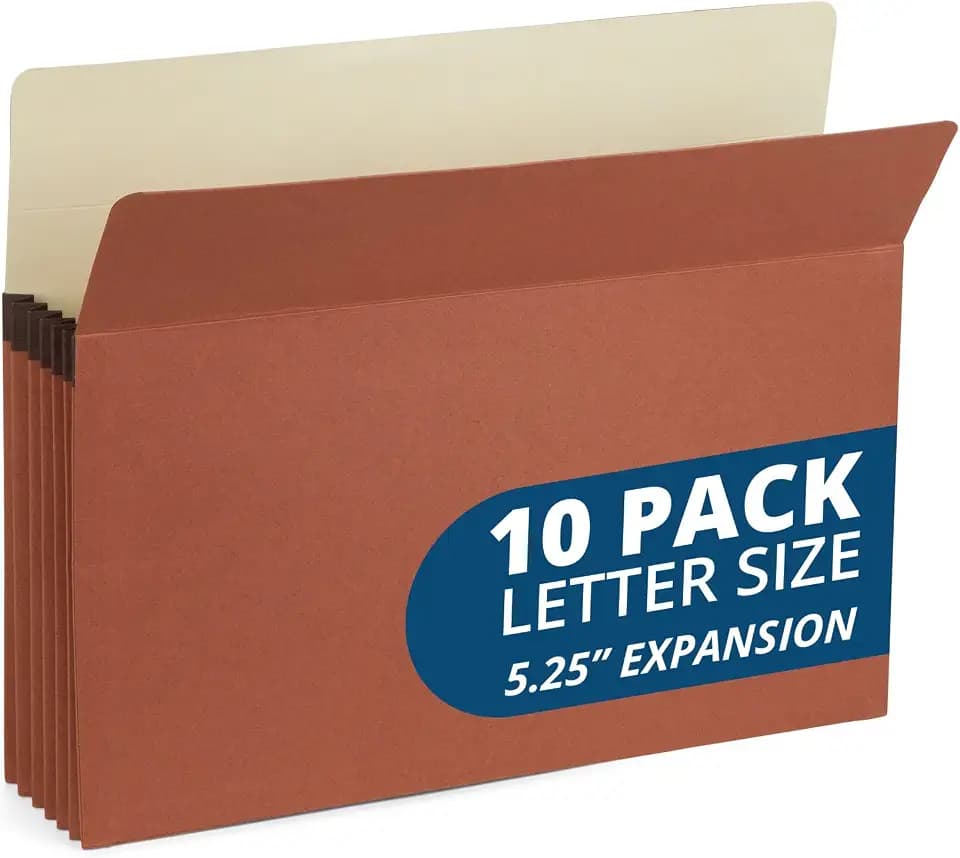 Blue Summit Supplies 10 Redrope Expanding File Pockets, Letter, 5.25" Brown