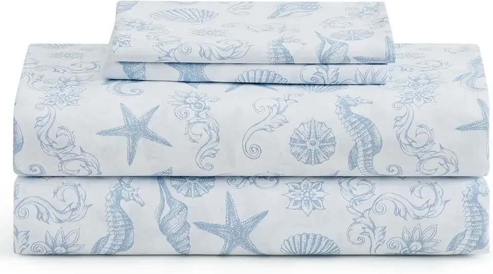 Caribbean Joe King Coastal Print Microfiber Sheet Set, Coastal Brocade