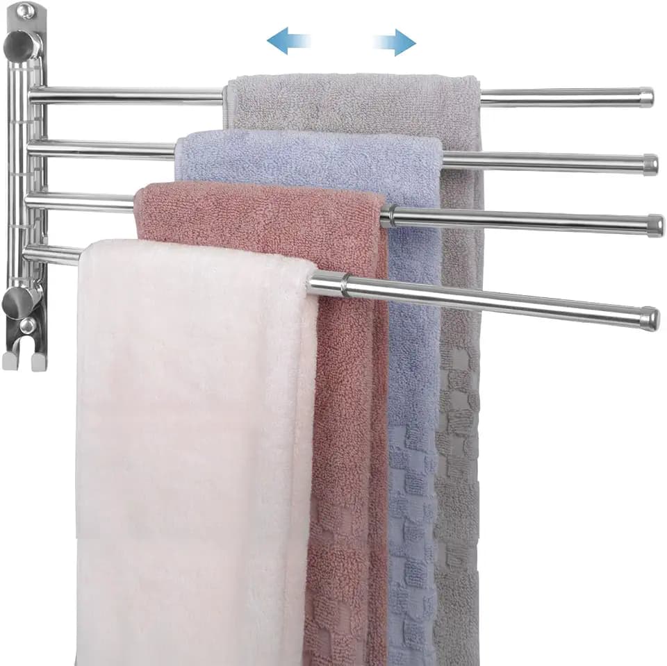 Adjustable Bathroom Towel Rack JSVER SUS304 Stainless Steel Towel Rack with Adjustable Arms (Silver, 4 Arms)