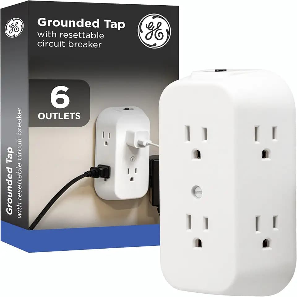 GE Outlet Extender, 6 Outlet Multi Plug Wall Power Splitter