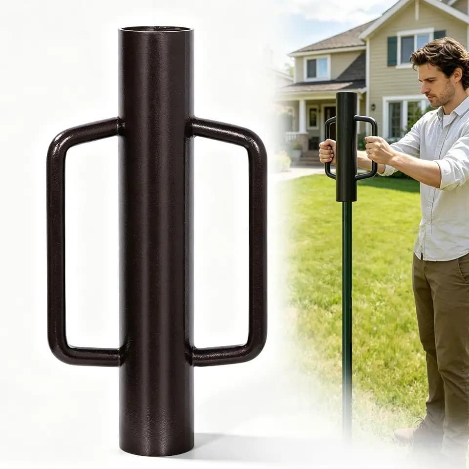 Urban Deco 9.6LB Fence Post Driver with Handle,T Post Driver,16.8 Inch,Heavy Duty Steel Head T Post Rammer for T-Posts, U Channel, U & Wooden Fence Posts