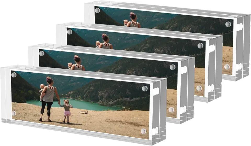 2x6 Inches Acrylic Pictures Frames Set of 4, Clear 2 Sided Ticket Frame Postcard Frame, Tabletop Small Tiny Magnetic Picture Frames for Family Pictures, 12 + 12MM Thickness