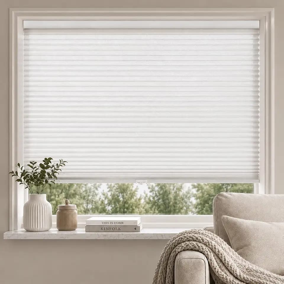 MYshade Cordless Light Filtering Cellular Shades for Indoor Windows, Honeycomb Window Blinds with Daytime Privacy, Easy Lift Shades for Bedroom, Living Room & Home Office, White, 39" W x 72" H